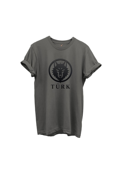 Kurt Ve Türk Özel Koleksiyon Serisi-3 Tasarım Baskılı %100 Pamuk T-shirt Antrasit