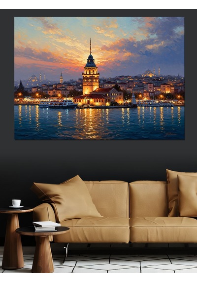 Ahşap Tablo Gün Batımı İstanbul Kız Kulesi Dekoratif Tablolar