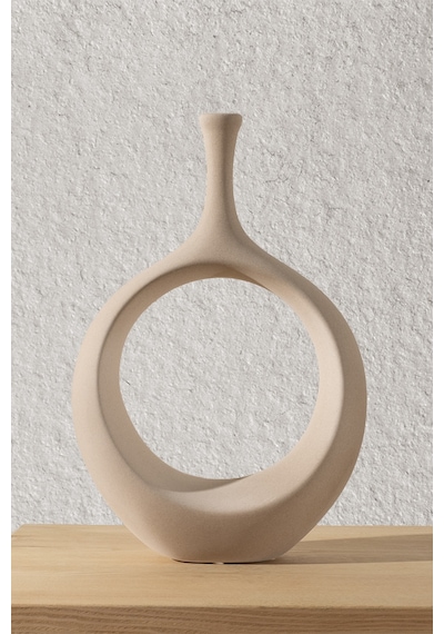 Koza Home Galante Özel Taş Doku Vizon İskandinav Seramik Vazo 10x30x35cm 62 Standart