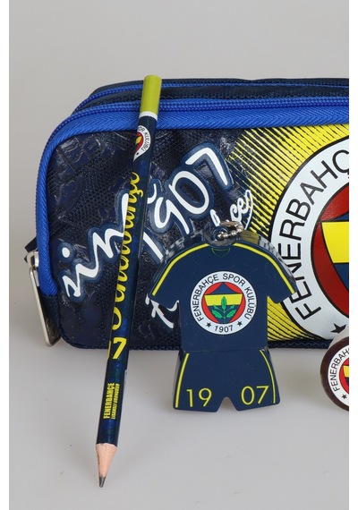 Lisanslı Fenerbahçe Kalem Çantası,2'li Kurşun Kalem,silgi Ve Çift Bıçaklı Kalemtraş Seti Ahşap