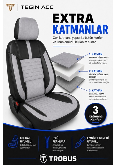 Volvo V40 2012-2019 Uyumlu Apex Serisi Gri Siyah Oto Koltuk Kılıfı