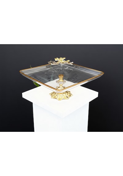 Çnr Home Collection Gold Kelebek Detayli Şik Ayakli Kare Sunumluk Ikramlik Kurabiyelik Altin