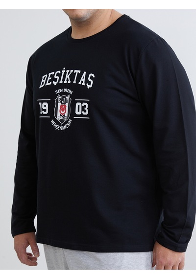 Lc Waıkıkı Siyah Büyük Beden Beşiktaş Baskılı Erkek Pijama Takımı