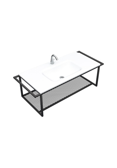 Metal Raflı Akrilik-Corian Banyo Lavabosu