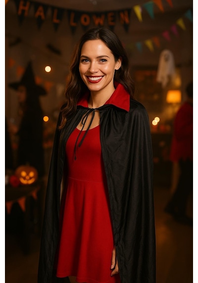 Halloween Cadılar Bayramı Pelerin 150cm İnçe Şifon Kırmızı-siyah Korku Kostümü Vampir Pelerin Diğer