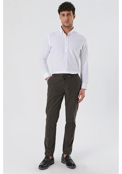 İmza Koyu Vizon Çizgili Armürlü % 100 Pamuk Yan Cep Slim Fit Dar Kesim Casual Pantolon 1003230159-koyu Vizon Koyu Vizon