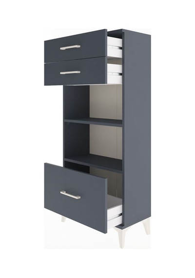 Arges Dolap 2 Raflı 3 Çekmeceli 60x30x134 Antrasit-antrasit Antrasit