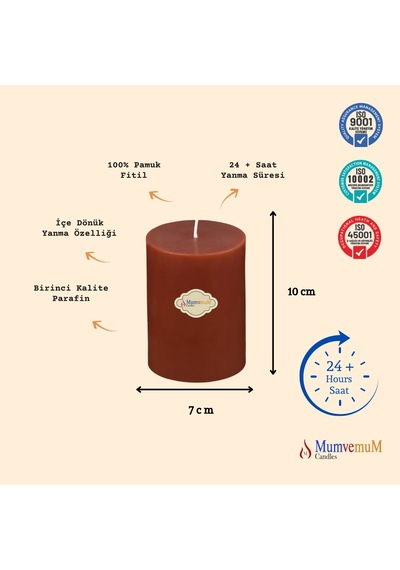 7x10 Kahve Rengi Silindir Mum Kahverengi