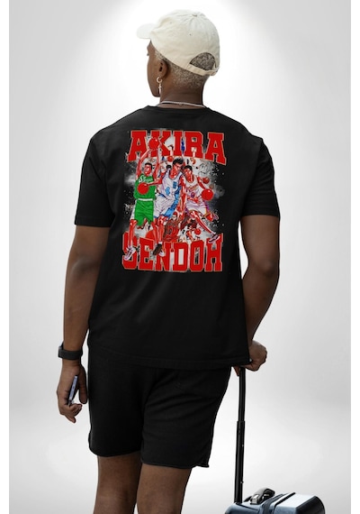 Basketbol Akira Sendoh Anime Slam Dunk Karakter Pamuklu Unisex Oversize Sırt Dijital Baskılı Siyah T-shirt Siyah