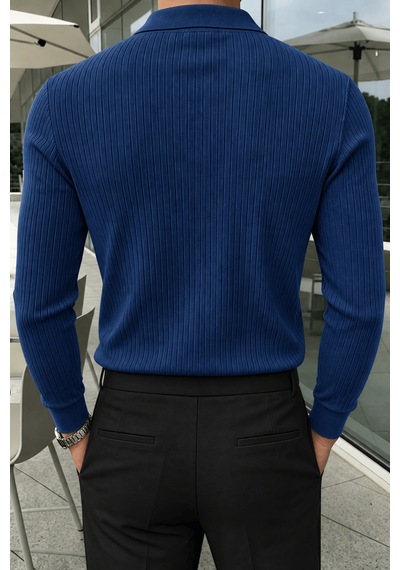 Genius Store Erkek Polo Yaka Kazak Fitilli Anti Pilling Tüylenme Yapmaz Regular Fit Erkek Triko Kazak Pyaka-kzk Lacivert