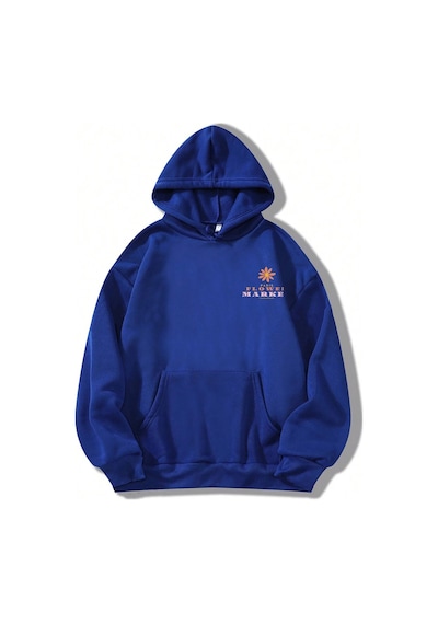 Flower Baskılı Oversize Sweatshirt Mavi
