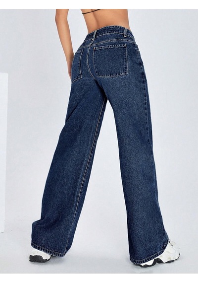 Straight Kadın Denim Pantolon Koyu Yıkamalı Mavi