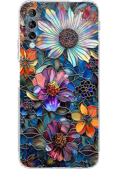 Printify Huawei P Smart Pro İle Uyumlu Vitray Mücevher Flora Tasarımlı Şeffaf Silikon Kılıf Şeffaf
