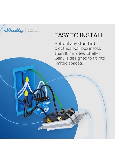 Shelly 1 Gen3 / Wlan Akıllı Şalter Rölesi, Kuru Kontaklı, Işık Şalteri, Ev Otomasyonu, Alexa Ve Google Home İle