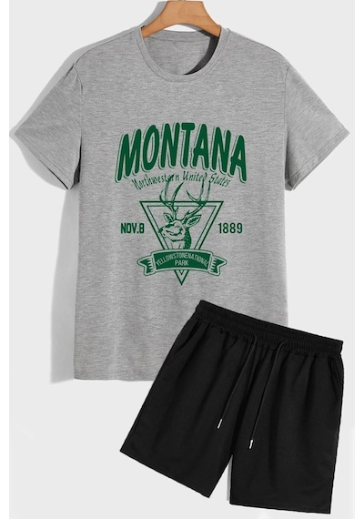 Uyguntarz Montana Şort T-shirt Eşofman Takımı Gri