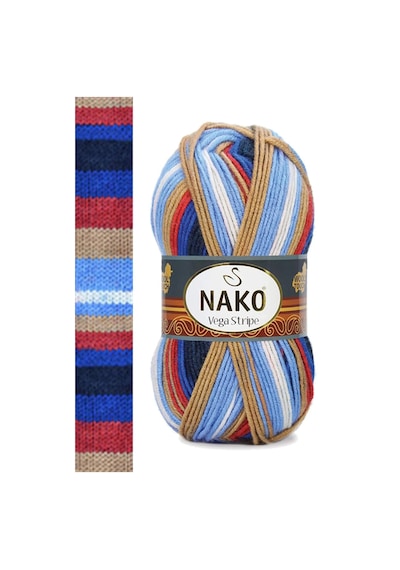 Tedar 5 Adet Vega Stripe Premium Akrilik El Örgü İpi Yünü No: 82411 Najmaddin (No:1) 8.5Cm X 10.5 Cm