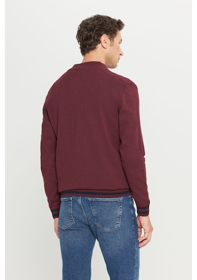 AC&Co / Altınyıldız Classics Erkek Bordo Pamuklu Standart Fit Normal Kesim Dik Yaka Triko Ceket Bordo