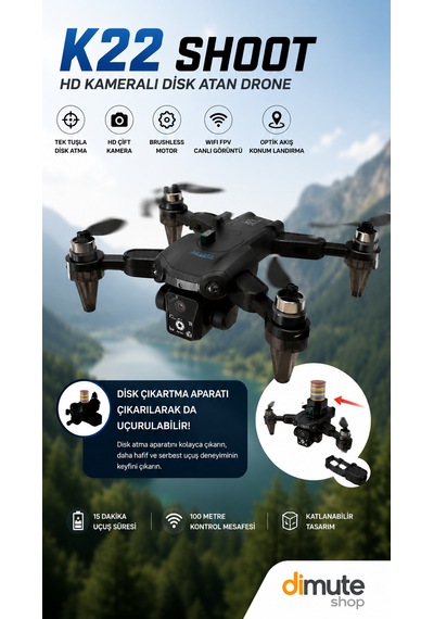K22 Shoot Hd Kameralı Disk Atan Drone Brushless Motor Katlanabilir