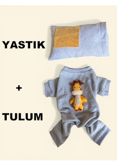 Sevimli Zürafa Kedi Uyku Seti Penye Kedi Tulum Ve Mini Yastık Takımı Pamuklu Tüy Dökülmesini Azaltır