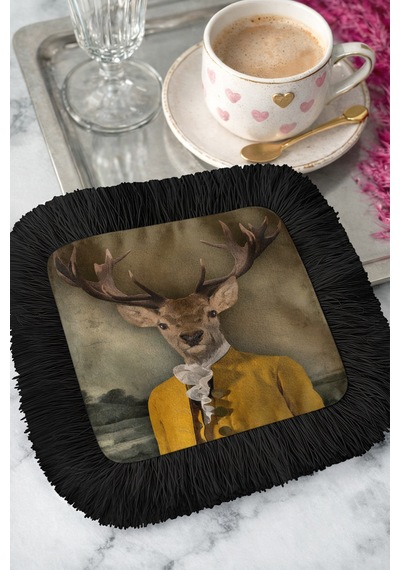 Saray Elegansı Saçaklı Şık Servis Mendili - Asil Geyik Portre Retro Siyah Kahve Altı Tepsi Peçetesi Gece Deniz Turkuazı Saray Elegansı Saçaklı Şık Servis Mendili - Asil Geyik Portre Retro Siyah Kahve Altı Tepsi Peçetesi Gece Deniz Turkuazı