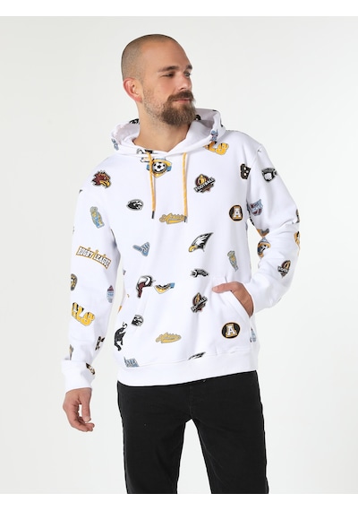 Colin's Regular Fit Baskılı Kapüşonlu Beyaz Erkek Sweatshirt CL1061644_Q1.V1_WHT