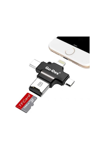 Go Des GD-DK101 4 in 1 Micro SD Hafıza Kartı Okuyucu USB / Type-C / Lightning / Micro - ZORE-253399