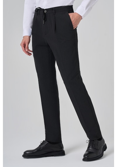 Morven Erkek Siyah Poliviskon Trend Çizgili Slim Fit Jogger Pantolon 26ms003002001 Siyah
