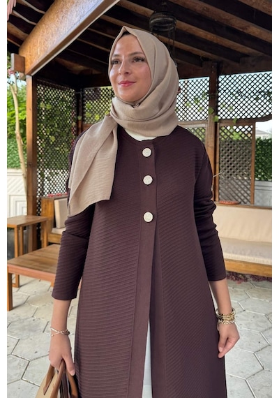 Rabia Şamlı Sinem Çelik Örme Triko Hırka Acı Kahve Çok Renkli