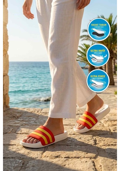 Walkway Sarı Kırmızı Hafif Esnek Unisex Terlik 8000-01 G Sarı-kırmızı