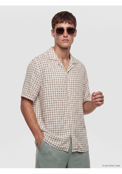 Lcw Vision Ekru Regular Fit Desenli Viskon Erkek Gömlek