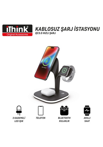 Kablosuz Şarj İstasyonu Hızlı Şarj Katlanabilir Ym-ud20 Siyah