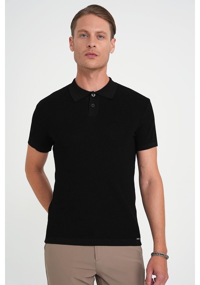 Efor Comfort Fit Polo Yaka Kısa Kollu Siyah Triko Tr 883 Siyah