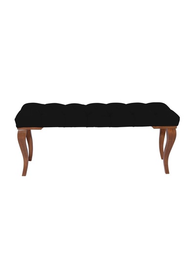 Gazzini Classic Lükens Gürgen Ayak Chester Model Kapitoneli Siyah Puf Bench - Ceviz Ayak
