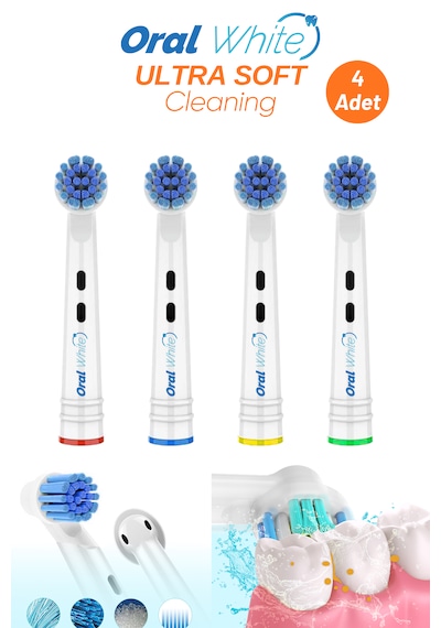 Oral White Ultra Soft Cleaning Dönen Başlıklı Ultra Yumuşak 4 Adet Yedek Başlık
