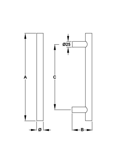 Hafele Steven Çekme Kol P.Çelik Mat Ø25X600Mm