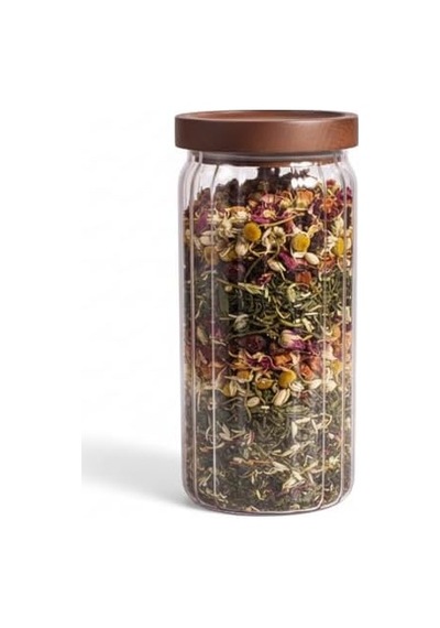 Akasya Kapaklı Çizgili Cam Kavanoz 1000ml /1 Litre Hava Geçirmez, Modern Fitilli Tasarım Gıda Saklama Kabı Kahve, Çay, Kuruyemiş Ve Bakliyat Kavanozu 9x20cm 7009