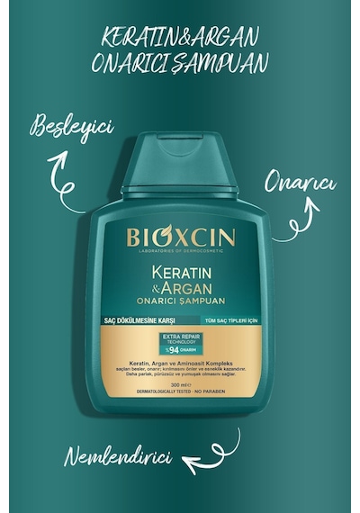 Bioxcin Keratin & Argan Onarıcı Şampuan 300 ML + Kertin Argan Saç Bakım Yağı 100 ML