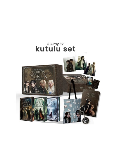 Gümüş Yürek Serisi - Üç Kitaplık Hediyeli Yan Boyamalı Kutu