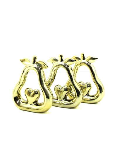 Büro Ev Ofis Dekoru İçin Ekstra Golden Seramik Kalpli Armut Motif Biblo