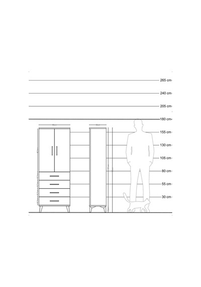 Arges Dolap Tek Raflı 4 Çekmeceli Tek Askılı 60x30x163 Antrasit-antrasit Antrasit