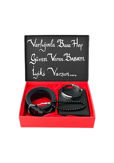 Carlino Erkek Siyah Deri Cüzdan Kemer Tesbih Deri Bileklik Siyah