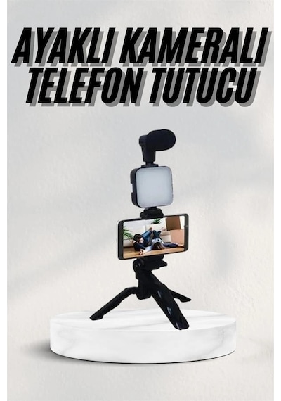 Mey İthalat Telefon Tutucu Led Işıklı Kumandalı Mikrofon Telefon Vlog Video Kayıt Diğer