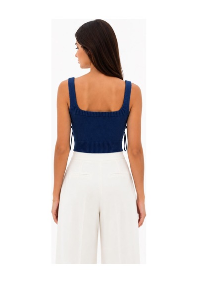 Neden Tekstil Mavi Aura Askılı Crop Bluz - Saks Mavisi