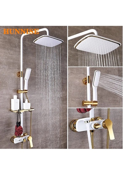 Banyo Bataryası Duş Seti Altın Dore Beyaz