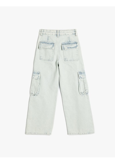 Koton Geniş Paça Cepli Kargo Kot Pantolon Lıght Indıgo 5skg40058ad Açık Mavi