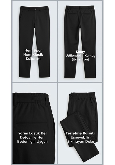 Etikmen Spor Klasik Siyah Kolay Ütülenebilir Easy Iron Erkek Pantolon Siyah