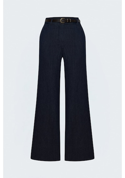 Sateen Kemerli Denim Görünümlü Pantolon - Lacivert-137941
