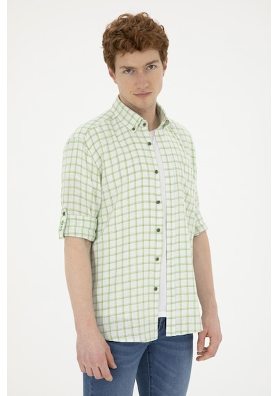 U.S. Polo Assn. Erkek Kareli Yeşil Gömlek 50283820-VR054
