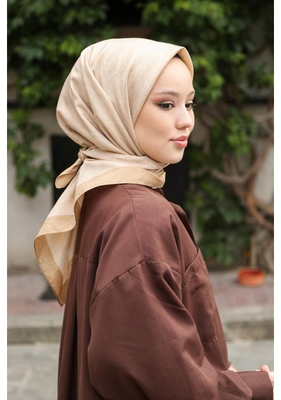 Eşarp - Premium Lux Original Monogram Eşarp İpek Vual, Yüksek Kalite, Hafif, Rahat, Şık, Scarf Altın