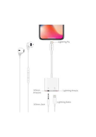 Go Des GD-OR881 Lightning 3.5 mm Aux Kulaklık ve Şarj Dönüştürü Adaptör Ses Adaptörü - ZORE-257772